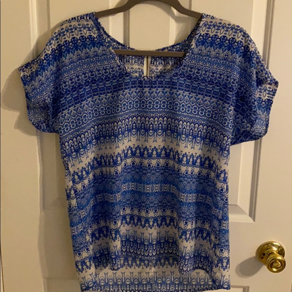 Japna Blue and White Patterned Blouse